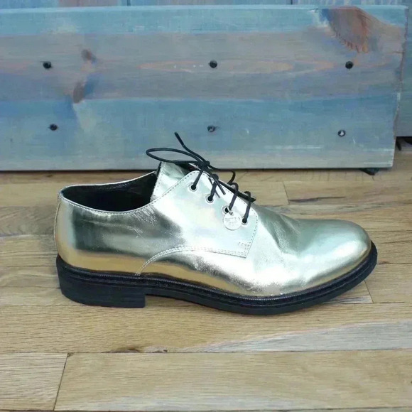 Patrizia Pepe Gold Leather Derby Shoes Size 37 Euro Size 7 - Picture 4 of 10